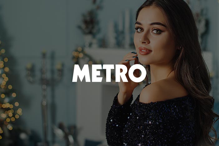 Dr Elizabeth Hawkes on festive season skin refreshers in Metro Woman with glowing skin holding festive skincare product in cosy seasonal setting, featured in Metro article about top skin refreshers for the festive season