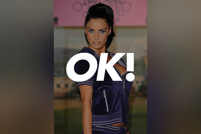 Katie Price with the OK! logo superimposed on top