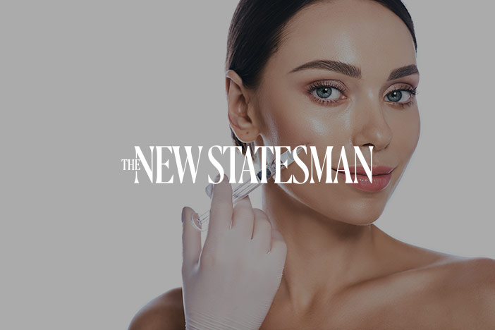 A younger woman is receiving an injection to the cheek . 'The New Statesman' logo is superimposed on top.