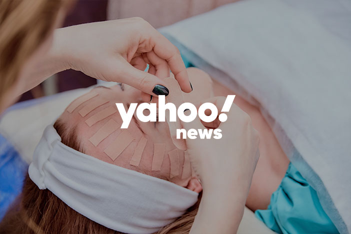 Forehead taping with Yahoo! News logo superimposed on top.